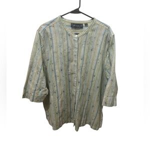 Susan Graver Floral Metallic Button Down Blouse Size 3X